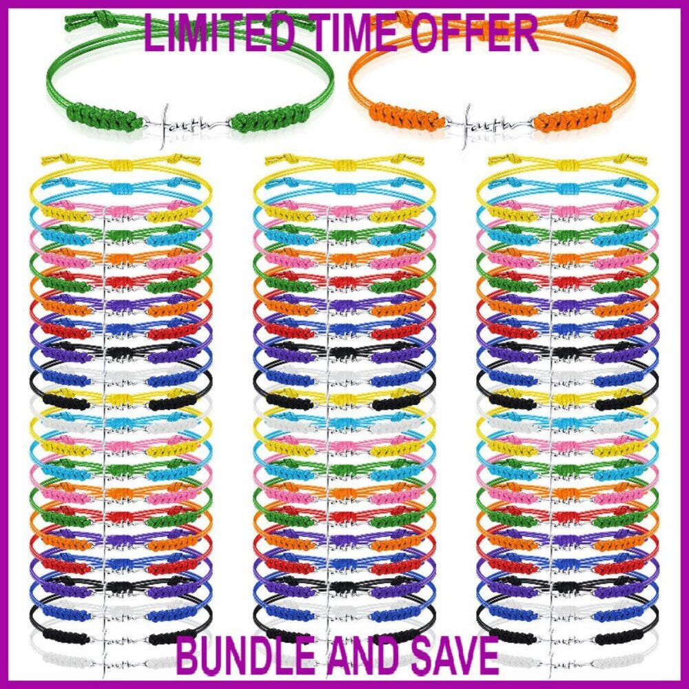 80 Pcs Faith Cross Bracelets Bulk Stainless Steel Adjustable Charm